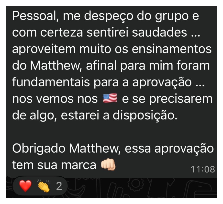 Relato dizendo que Matthew foi fundamental